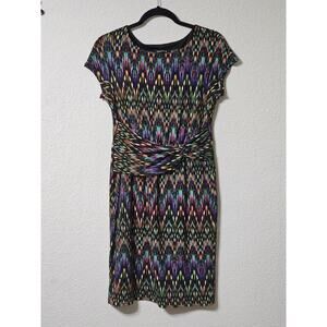Ellen Tracy Dress Womens 4 Short Sleeve Scoop Neck Pullover Colorful Knee Length